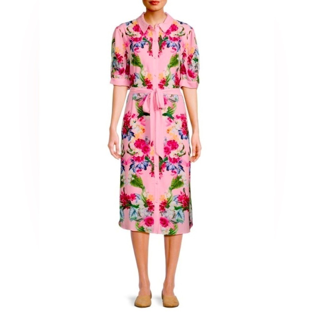 T Tahari Rose Pink Floral Midi Dress XS - Picture 4 of 8